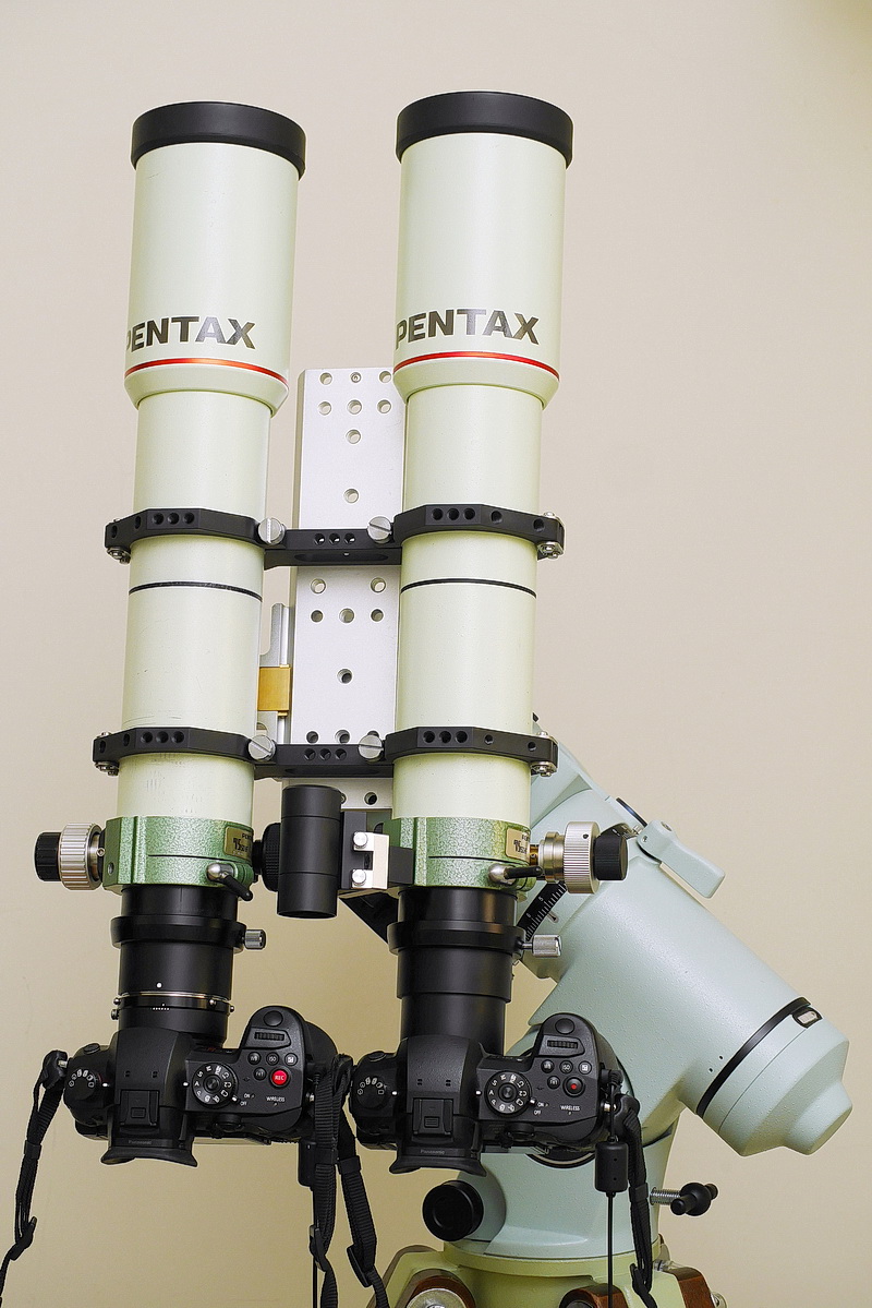 PENTAX 75攝影用並列雙筒架設在赤道儀上